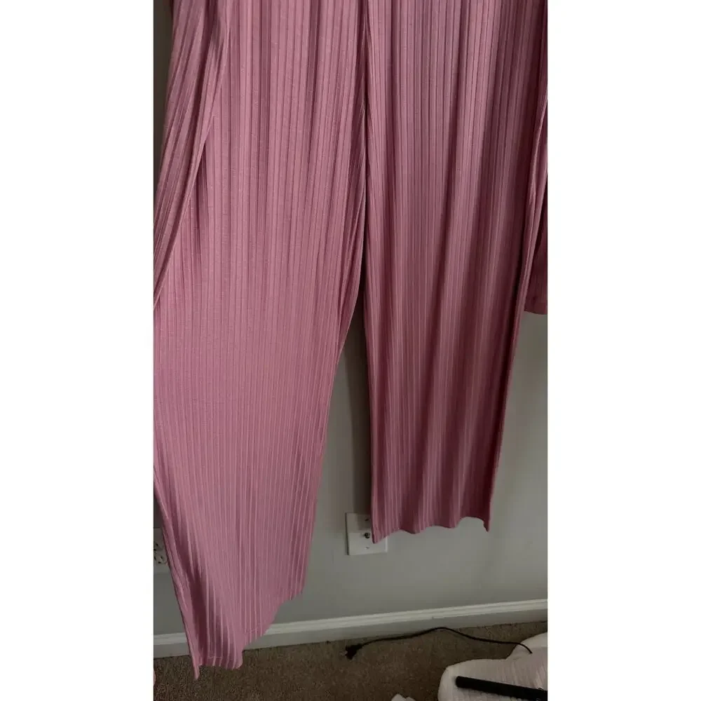 Natori Edit Skye Rib 2-Piece Lounge Set Tea Pink Top & Pants Size M Soft $68+78